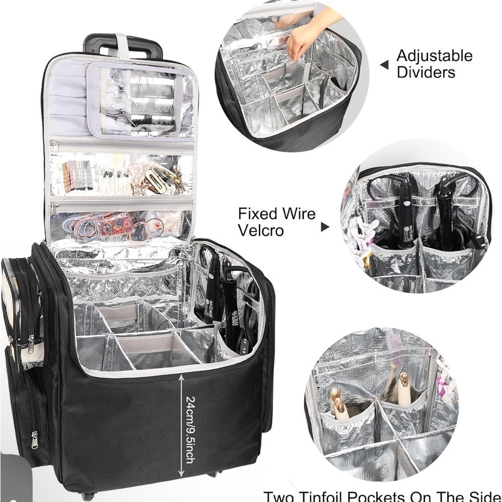 Relavel Rolling Makeup Case Cosmetology Case on Wheels Hair Stylist/Hairdresser - Picture 4 of 7